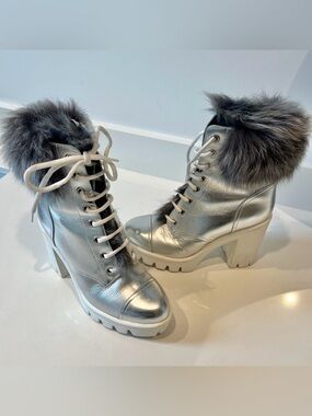 Giuseppi Zanotti Silver Fur Boots